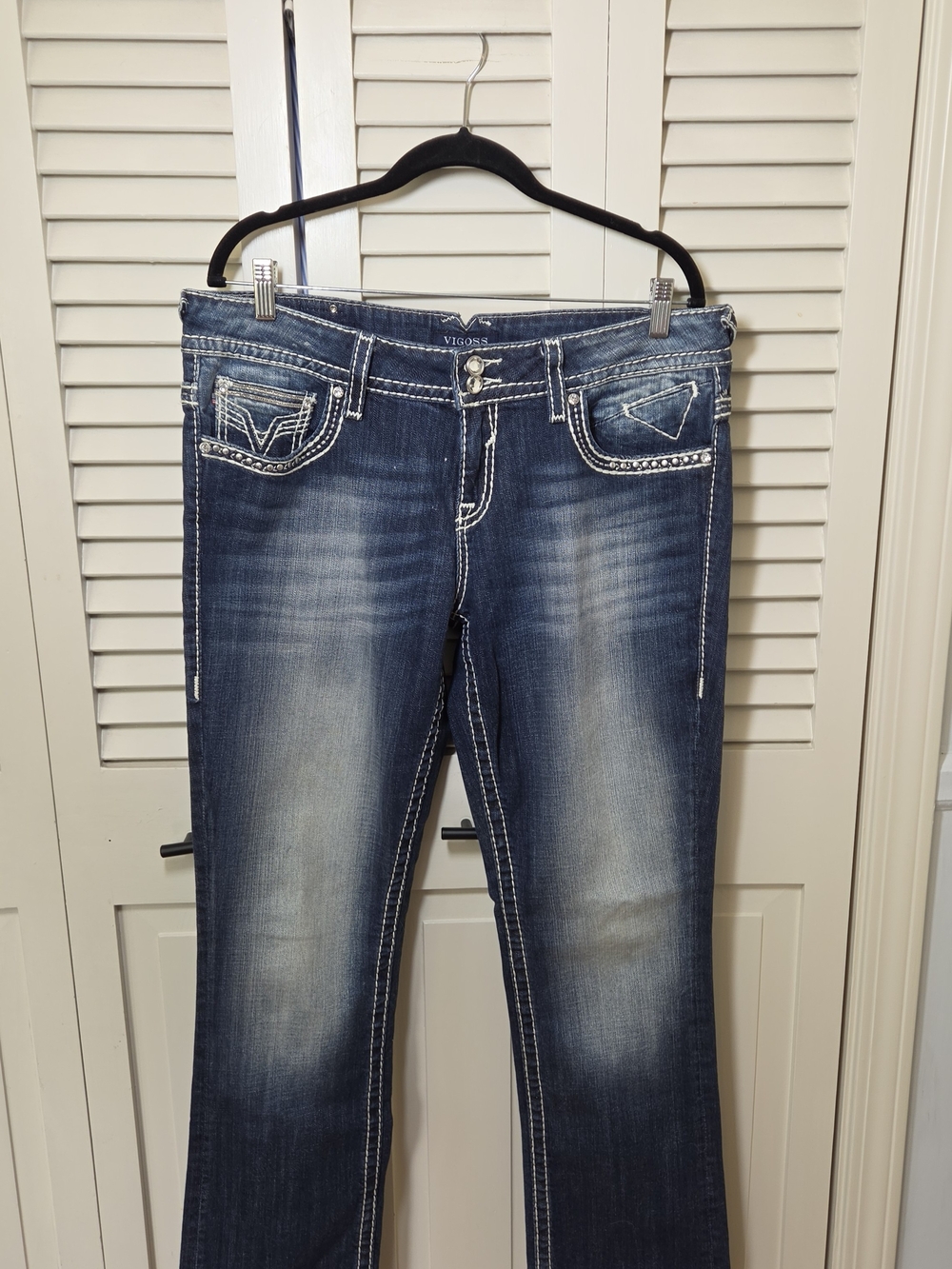 Vigoss Women's Dark Blue Faded Bootcut Jeans with Contrast Stitching
